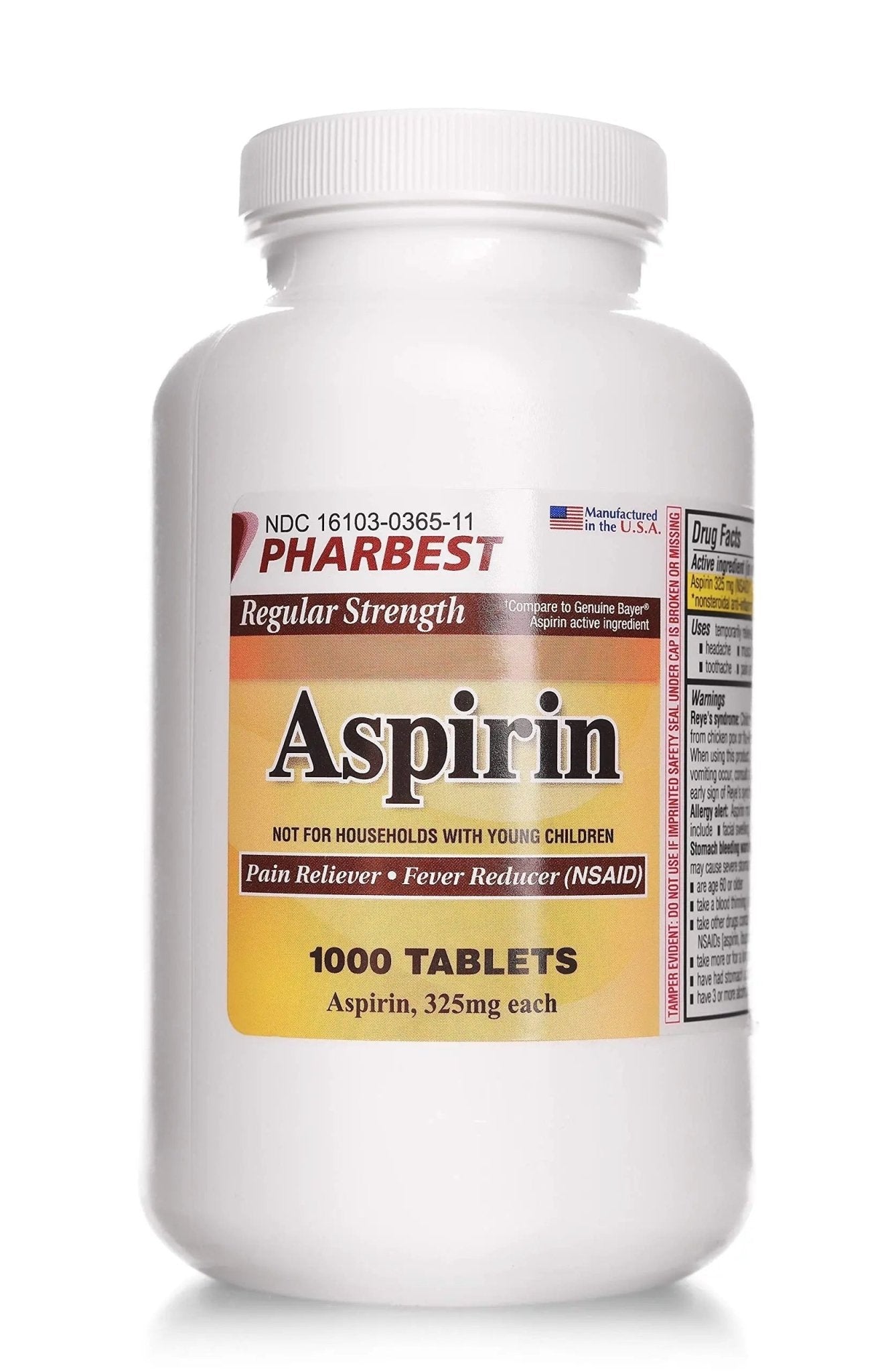 PHARBEST Aspirin 325 mg | Regular Strength | 1000 Count Uncoated Tablets - PrimeBioHealth - canada supplements