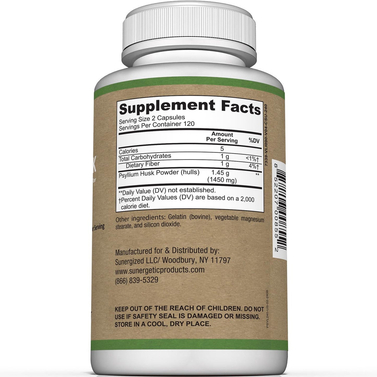 Premium Psyllium Husk Fiber Supplement 1450mg, 240 Capsules - PrimeBioHealth - canada supplements