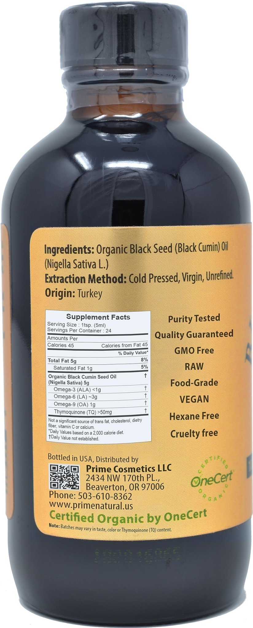 Prime Natural Organic Black Seed Oil 4oz - Cold Pressed Unrefined High Thymoquinone 1.7% USDA Certified - Turkish Origin Potent Nigella Sativa Liquid - PrimeBioHealth - canada supplements