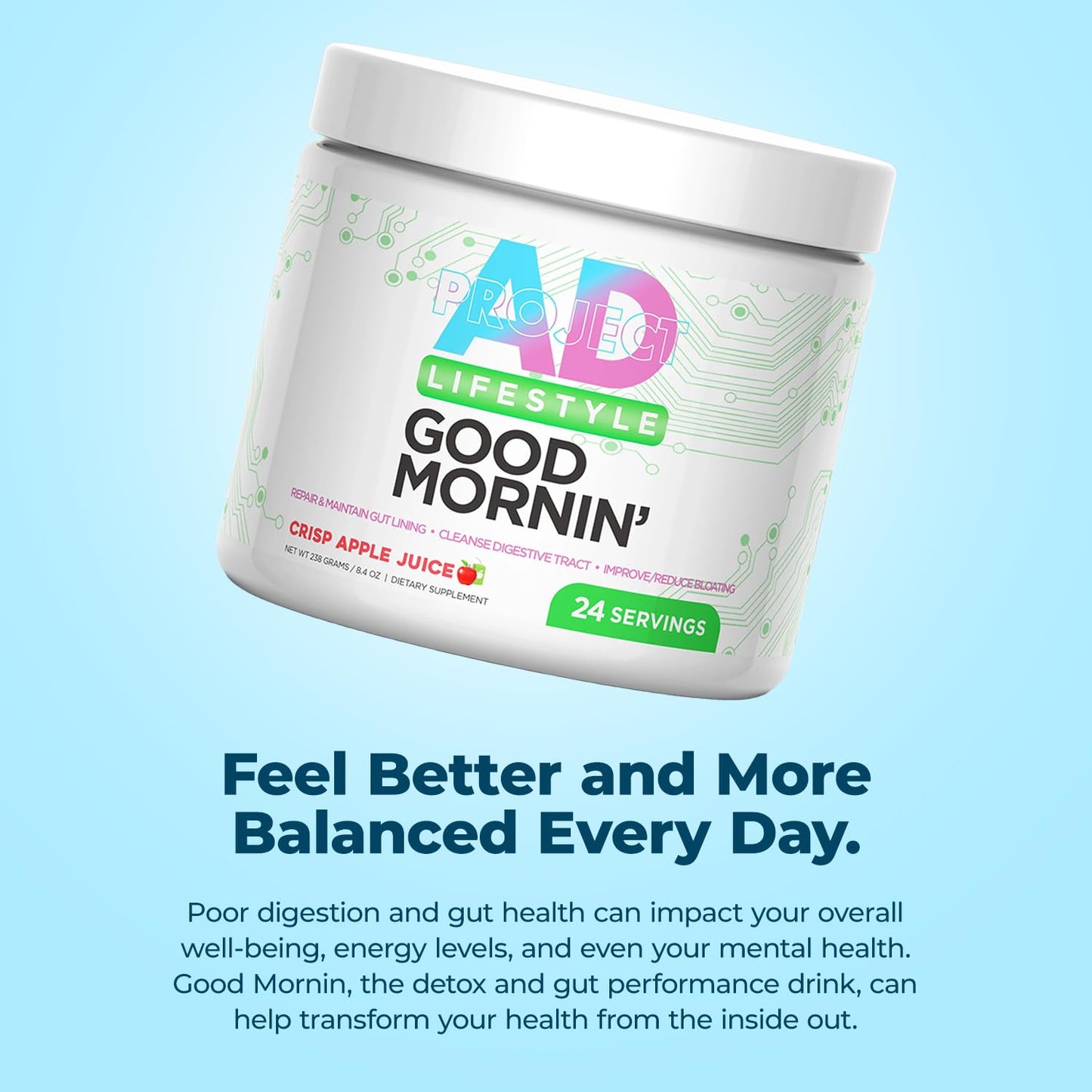 Project AD Life Good Morning Detox and Performance Drink, Naturally Flavored and Formulated with L-GLutamine, Apple Cider Vinegar, and Aloe Vera (24 Servings, Summer Fruits) - PrimeBioHealth - canada supplements