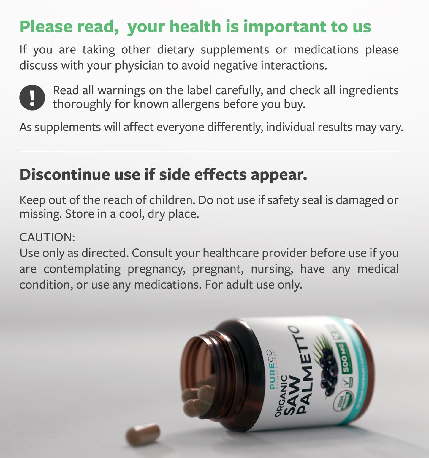 PURE CO USDA Organic Saw Palmetto Supplement - Organic Saw Palmetto for Women & Men's Urinary Tract Prostate & DHT Blocker for Women - Whole Berries - Vegan Non-GMO & Lab Verified (2 Month Supply) - PrimeBioHealth - canada supplements