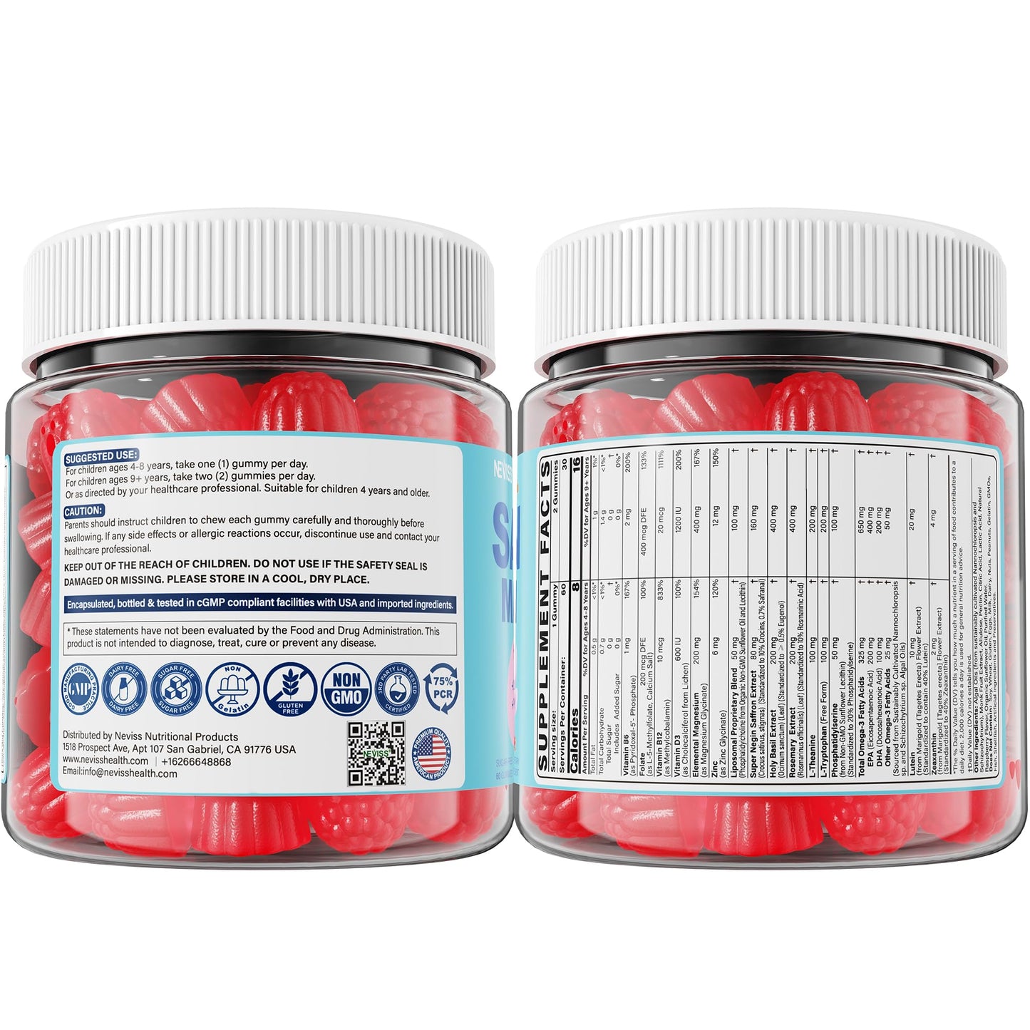 Saffron +Magnesium Glycinate +Omega-3 - Calm Focus Gummies for Kids 4+, Saffron Extract Supplement with L-Theanine, Holy Basil, Rosemary, B6, D3 for Happy Mood, Cognition, Nerve, Sugar Free, 2 Pack - PrimeBioHealth - canada supplements