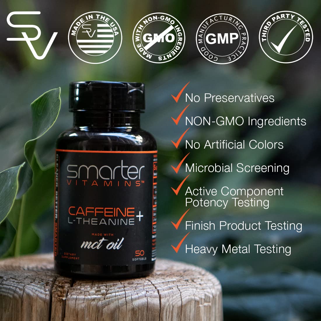 SmarterVitamins 200mg Caffeine Pills - MCT Oil from 100% Coconuts + 100mg L-Theanine, Energy and Focus - PrimeBioHealth - canada supplements