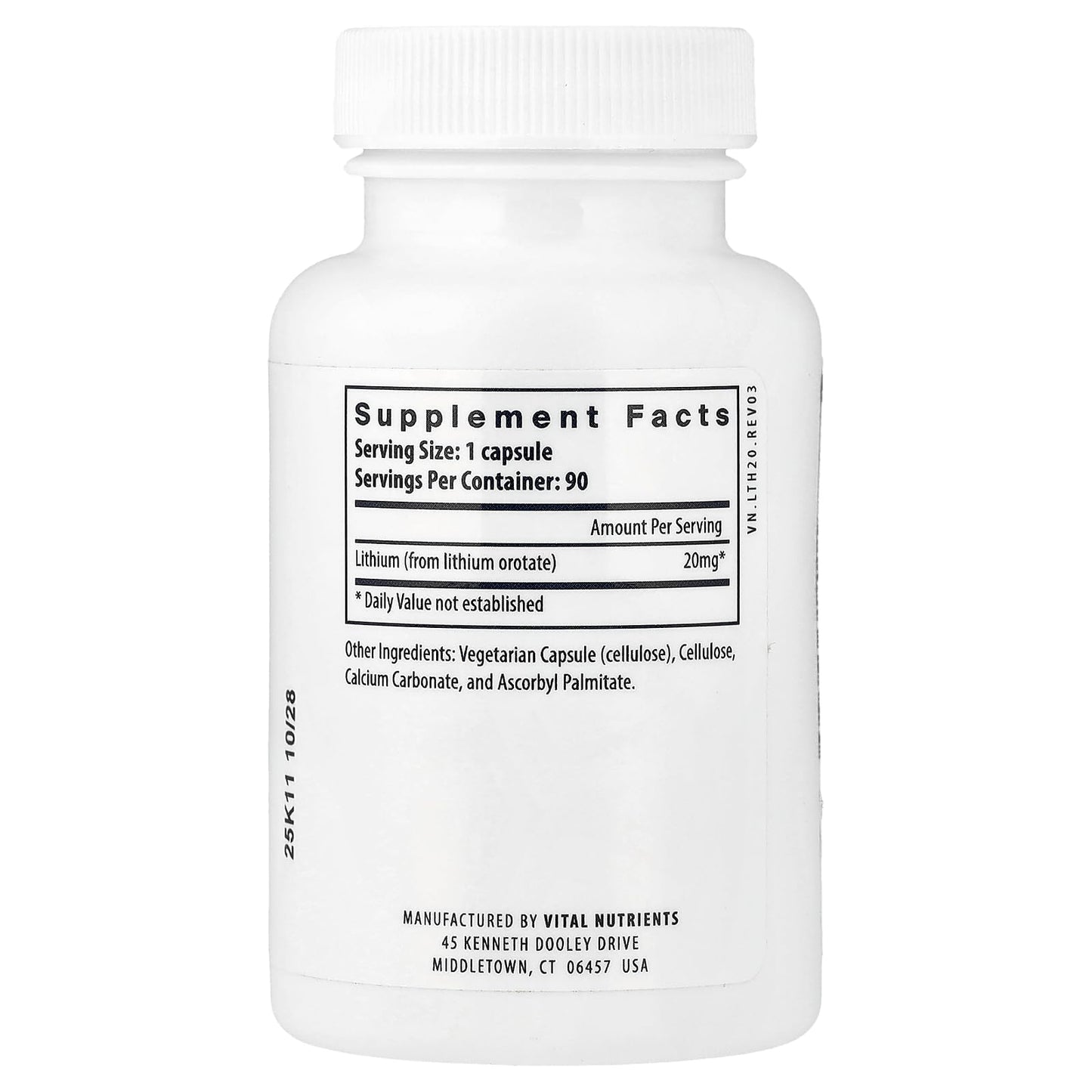 Vital Nutrients Lithium Orotate - Vegan Lithium Supplements for Memory, State of Mind, and Behavioral Health* - 20mg - Gluten, Dairy, Soy Free - 90 Capsules - PrimeBioHealth - canada supplements