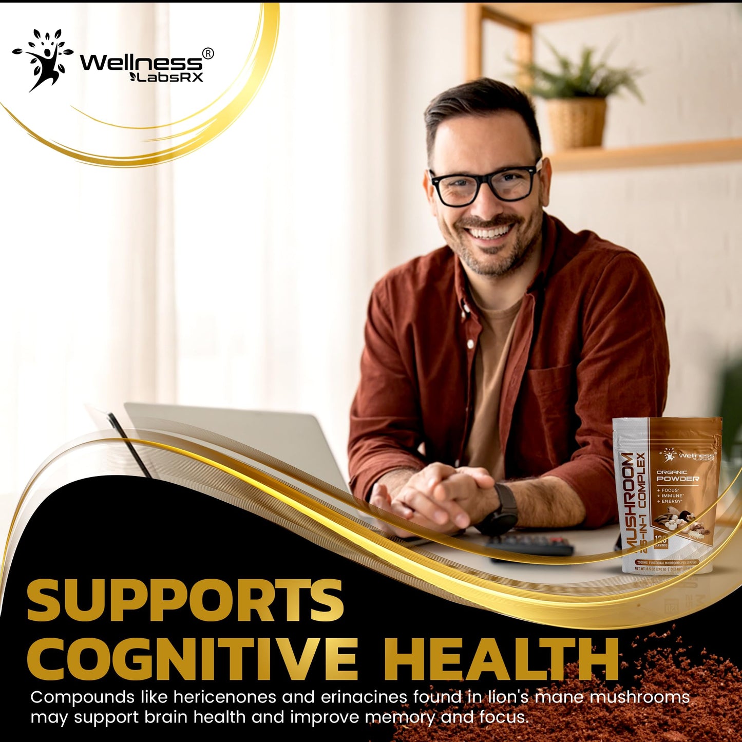 WELLNESS LABSRX Mushroom Powder, 25 in 1 Mushrooms Supplement - 2000mg, 25 Superfood Mishroom Lions Mane Powder with Chaga, Shiitake, Cordyceps, Reishi - Lion's Mane Mushroom - 120 Servings - PrimeBioHealth - canada supplements