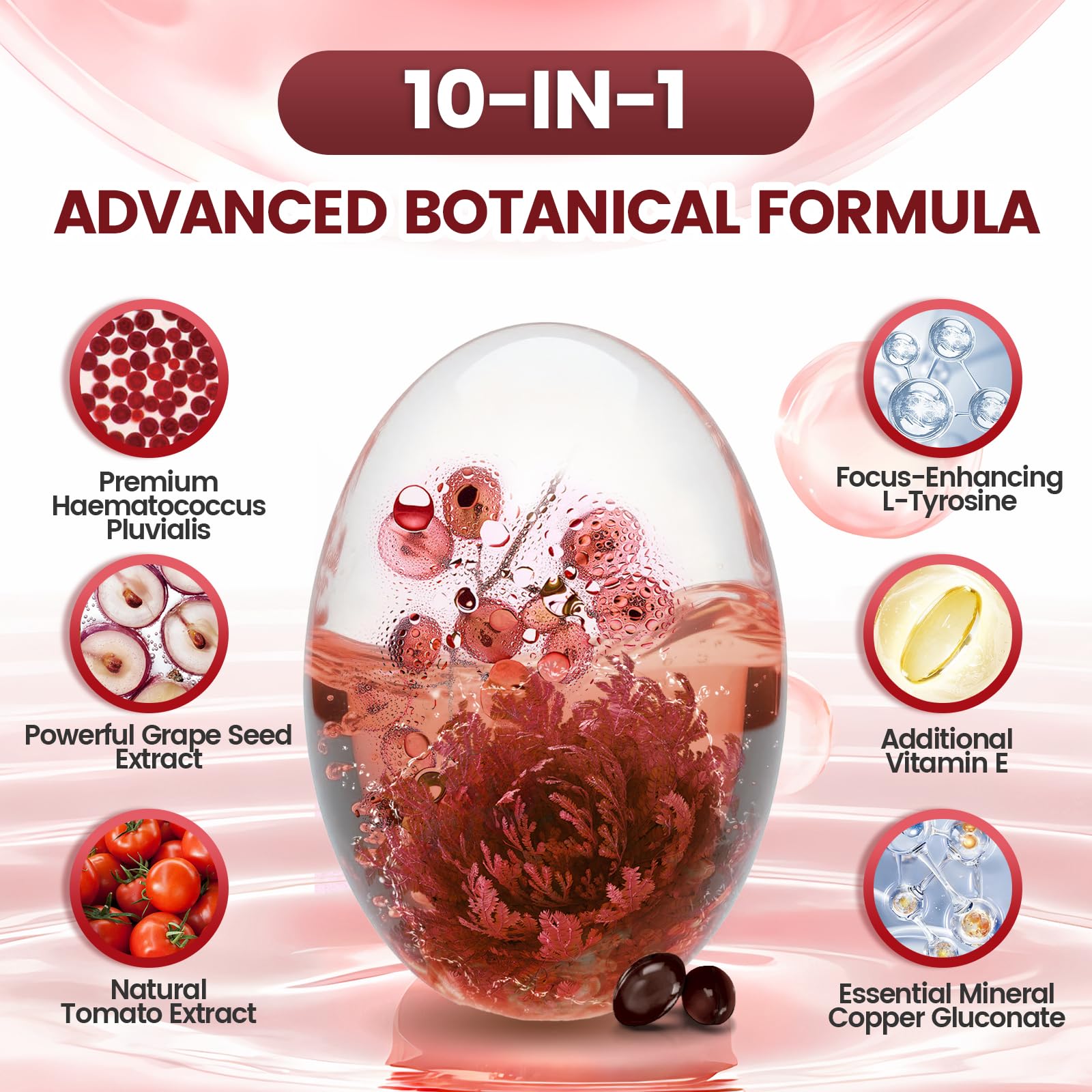 10 in 1 Astaxanthin Supplements 24mg, 4 Month Supply, Astaxantina Antioxidant from Fresh Haematococcus Pluvialis, Contains Lycopene, Grape Seed, Vitamin E - PrimeBioHealth - canada supplements
