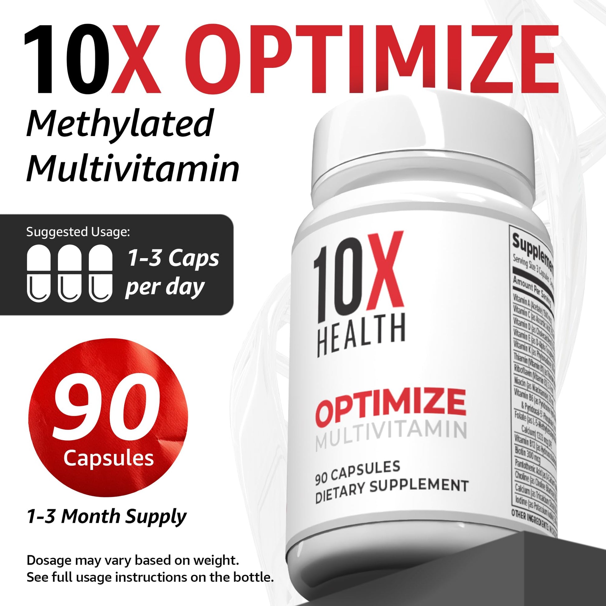 10X Health Optimize Methylated Multivitamin for Men - 90 Capsules, 34 in 1 Formula with 800 mcg of Vitamin B12, 5-MTHF, NAC - PrimeBioHealth - canada supplements
