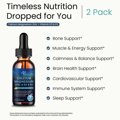(2 Pack) 10 in 1 Magnesium Calcium Zinc Supplement with Vitamin C D3 K2, Glycinate Mag Vegan Liquid Drops Plus L-Theanine Boron Sea Moss Extract, Immune Support - PrimeBioHealth - canada supplements