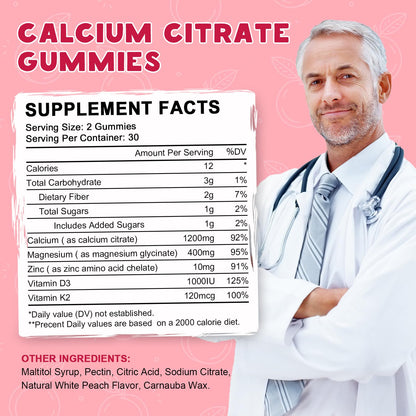 (2 Pack) Calcium Citrate 1200mg with Vitamin D3 Supplements Gummies for Women & Men, Calcium Gummies with Vitamin D3 K2, High Absorption - PrimeBioHealth - canada supplements