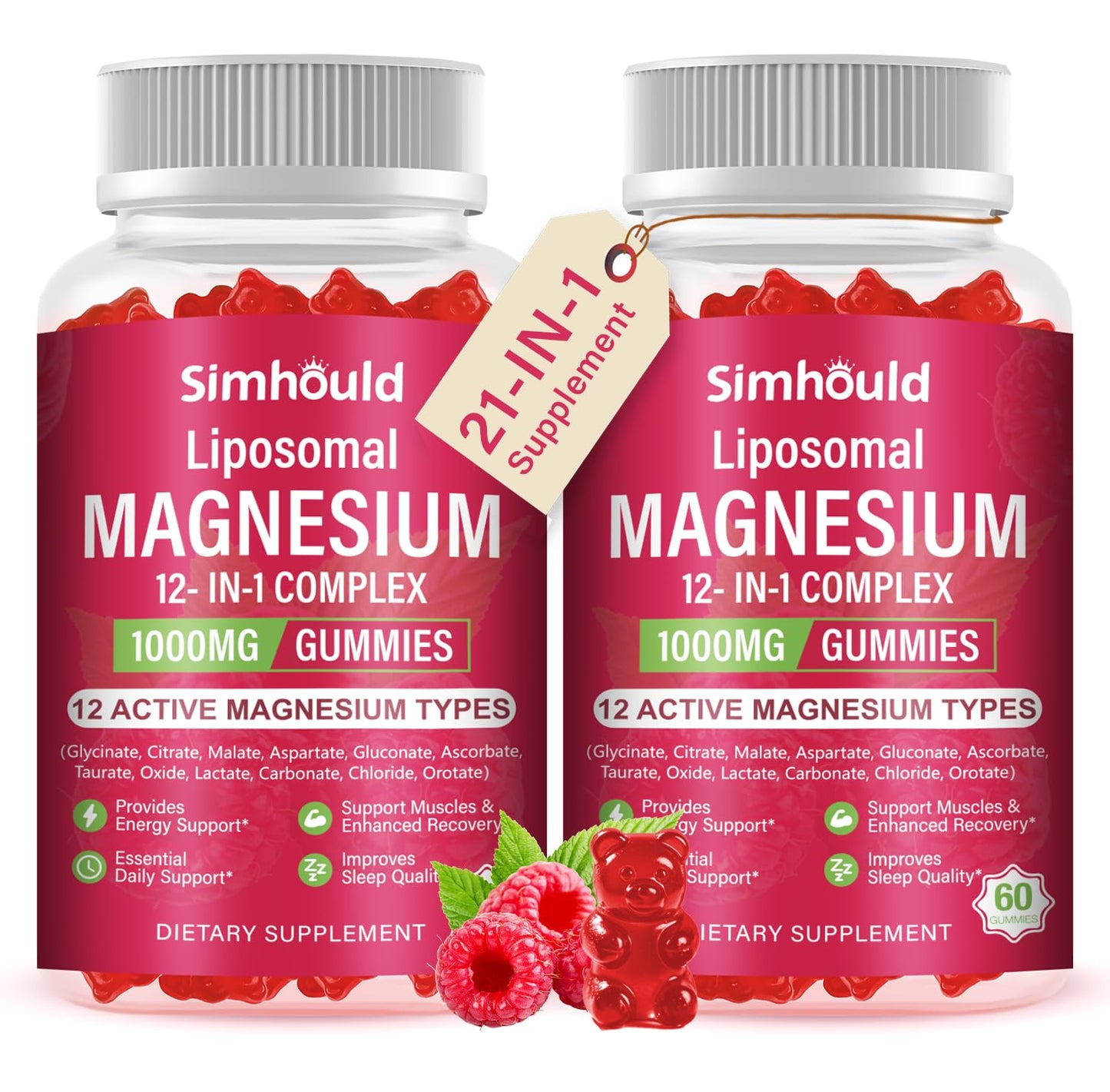 2 Packs Liposomal Magnesium Complex Gummies-as 12 Forms of Magnesium Citrate,Glycinate,Malate,Oxide,and More with Vitamin D3, B6,C, Ashwagandha & CoQ10 for Women and Men - PrimeBioHealth - canada supplements