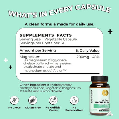 200mg Chelated Magnesium Glycinate Supplement for Women & Men - Muscle & Nerve Function - High Absorption Magnesium for Sleep Support & Energy Metabolism - 30 Vegan Capsules - PrimeBioHealth - canada supplements
