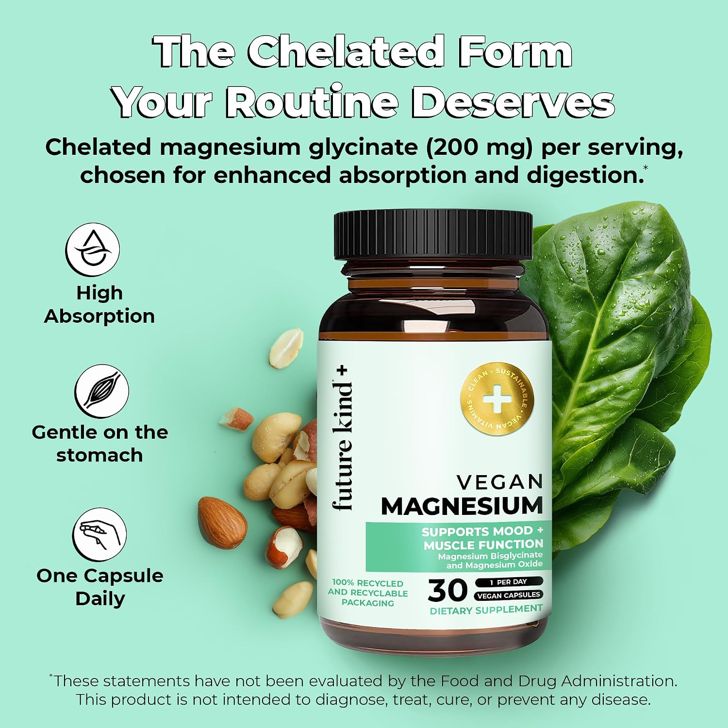 200mg Chelated Magnesium Glycinate Supplement for Women & Men - Muscle & Nerve Function - High Absorption Magnesium for Sleep Support & Energy Metabolism - 30 Vegan Capsules - PrimeBioHealth - canada supplements