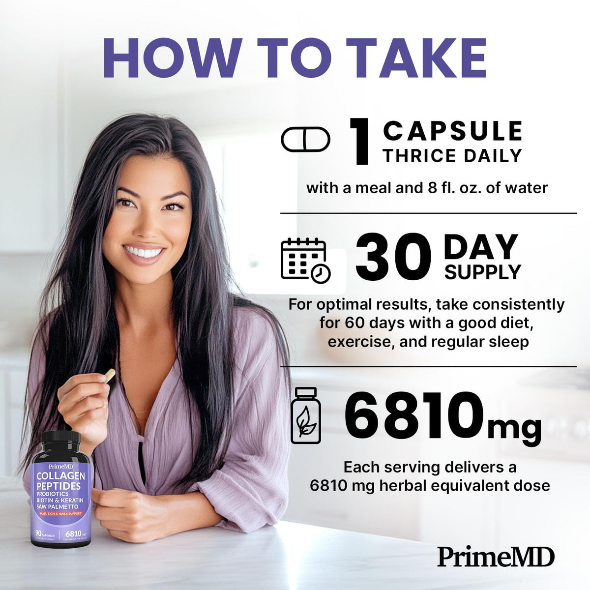 27-in-1 Hair Skin and Nails Vitamins (6810mg) with Biotin 10000mcg - Collagen Supplements for Men and Women - Keratin Supplements with Probiotics - PrimeBioHealth - canada supplements