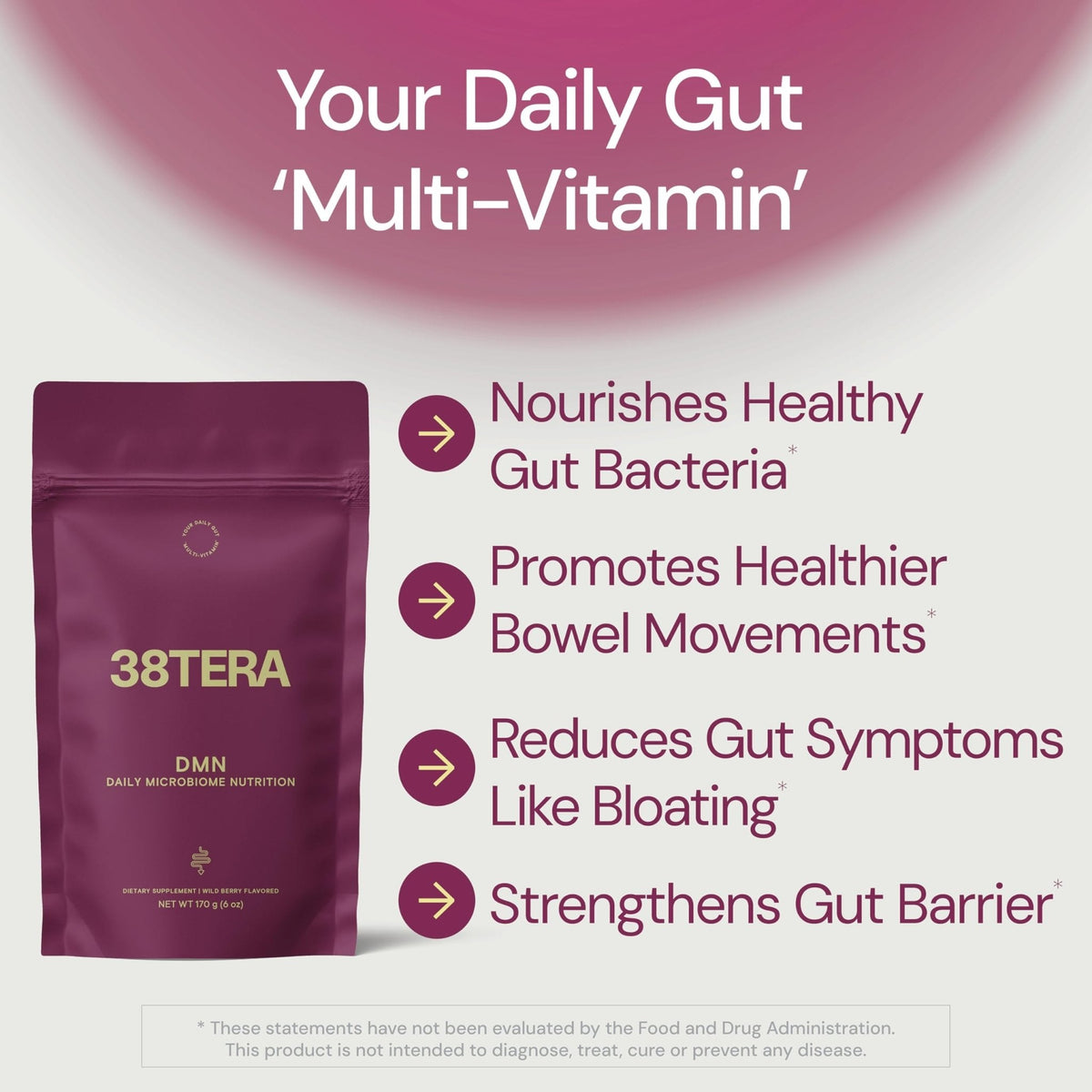 38TERA DMN (Daily Microbiome Nutrition), 6 Oz, Plant-Based Fiber Powder with 3 Different Prebiotics, Helps Digestive & Gut Health, Low FODMAP Supplement, Vegan, Wild Berry Flavor, 30 Servings - PrimeBioHealth - canada supplements