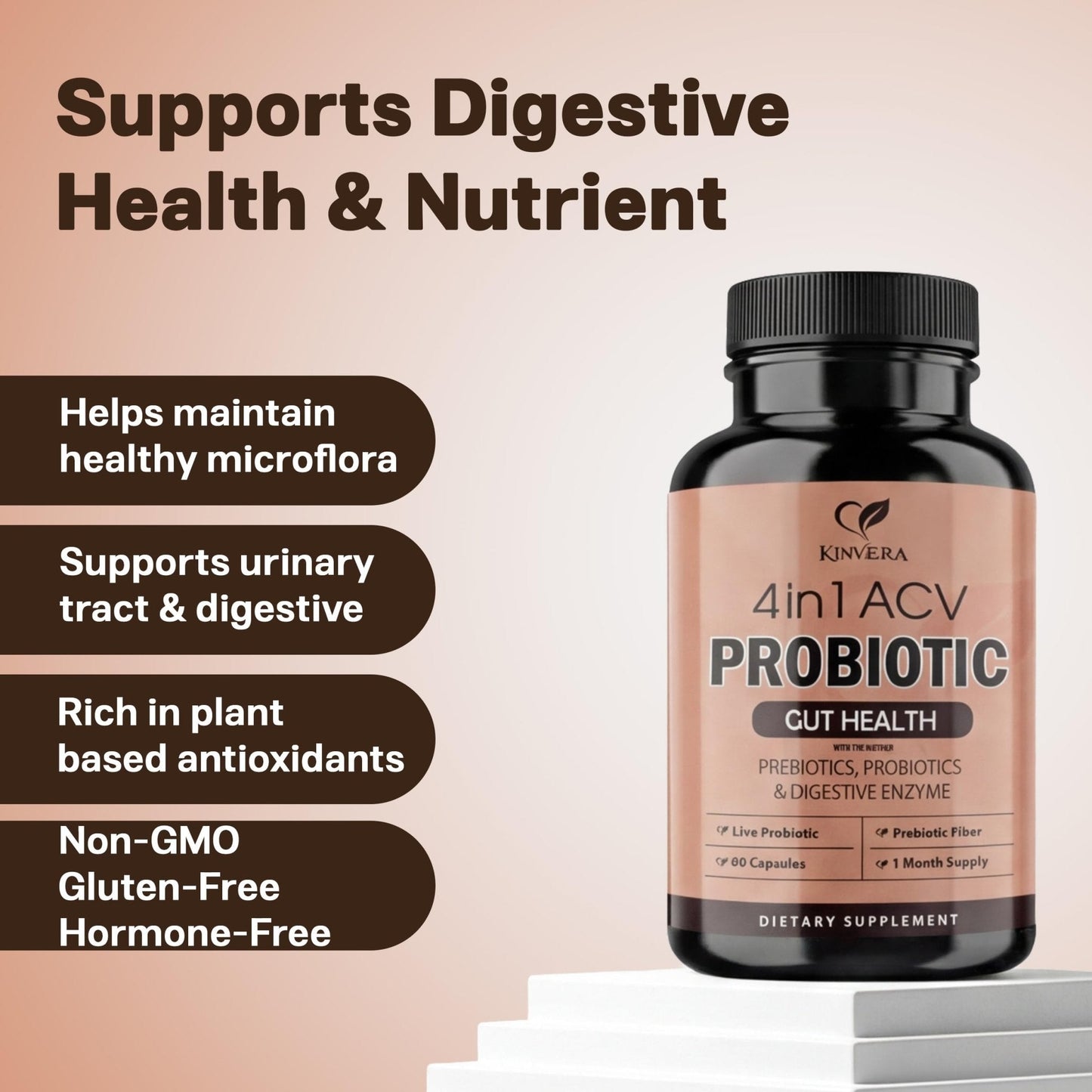 4-in-1 ACV Gut Formula – Apple Cider Vinegar, Prebiotics & Probiotics, Digestive Enzymes – Immune & Complete Digestion – 60 Veggie Capsules - PrimeBioHealth - canada supplements