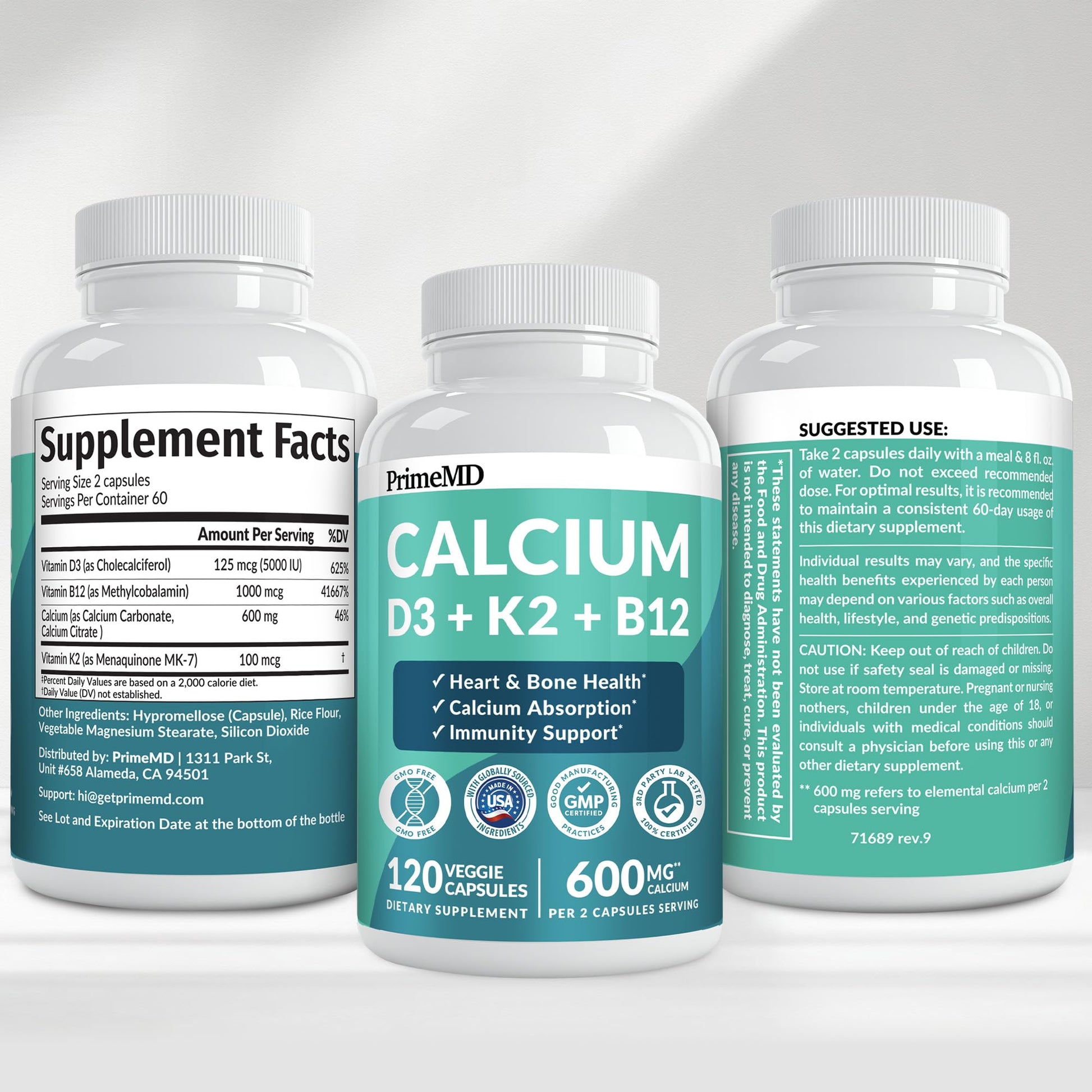 4-in-1 Calcium Supplements for Women & Men - Calcium Citrate with D3 K2 Vitamin 5000 IU - Calcium 600mg with Vitamin D3 K2 - Everyday Vitality Supplement - PrimeBioHealth - canada supplements