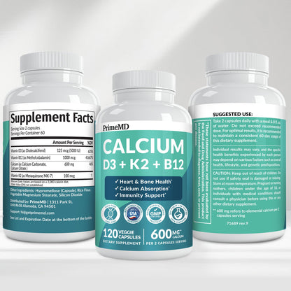 4-in-1 Calcium Supplements for Women & Men - Calcium Citrate with D3 K2 Vitamin 5000 IU - Calcium 600mg with Vitamin D3 K2 - Everyday Vitality Supplement - PrimeBioHealth - canada supplements