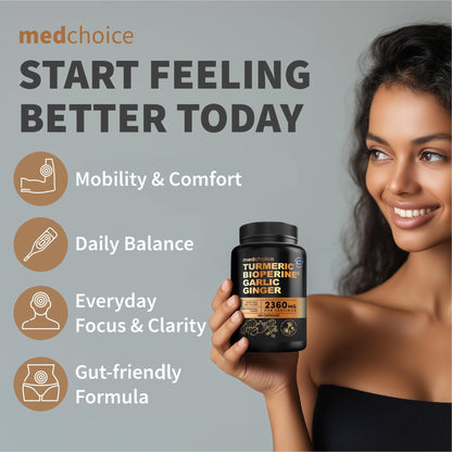 4-in-1 Turmeric Joint Support Supplements with Garlic and BioPerine - 2360 mg High Potency Herbal Blend for Mobility, Everyday Flexibility, Digestive Comfort - PrimeBioHealth - canada supplements