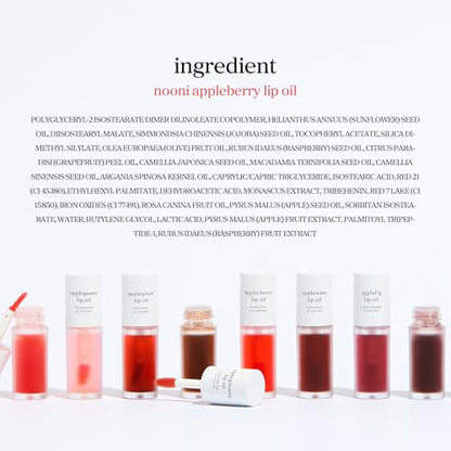 NOONI Korean Lip Oil - Appleberry | Long-Lasting, Moisturizing, Plumping, Revitalizing for Dry Lips, Waterproof, No Peel Off, Hydrating, Nourishing Crystal Clear, Stocking Stuffers, 0.12 FL Oz NOONIBuy Supplements Australia