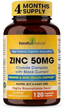 SANDHUHERBALS Zinc 50mg Bundle with Papaya Leaf Extract Capsules (120 Count Each) | Supports Immune Health for Men & Women