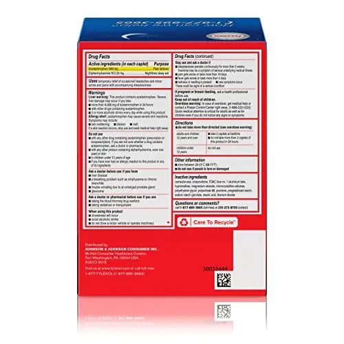 Tylenol PM Extra Strength Nighttime Pain Reliever Sleep Aid Caplets with Acetaminophen & Diphenhydramine HCl, Relief for Nighttime Aches & Pains, Travel Size, 50 Packs of 2 Caplets TylenolBuy Supplements Australia