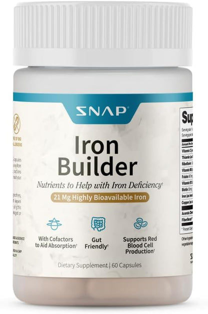 Snap Supplements Natural Iron Builder Supplements, 60 Vegan Capsules