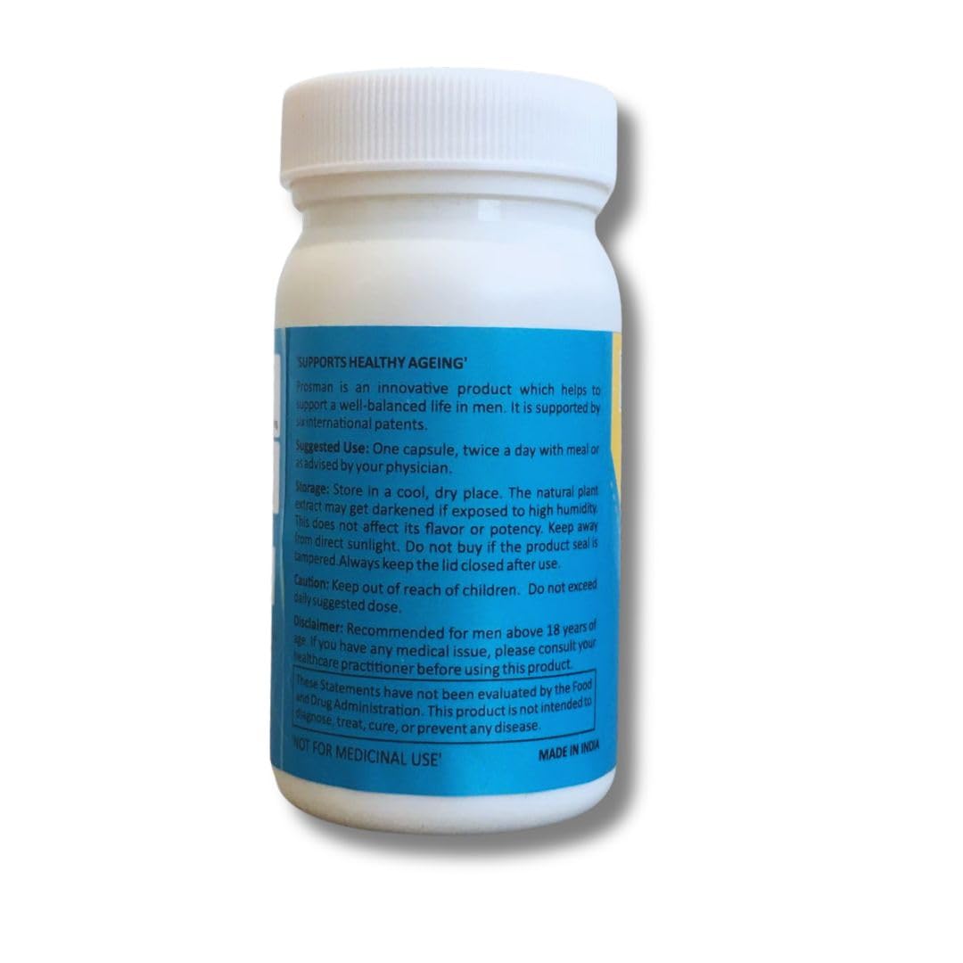 Prosman Supplement - Supports Healthy ageing & Improves Urinary Function | Patented Ingredient | Prunus domestica/pygeum (1Pack- 60 Capsules) PROSMAN buy supplements Au