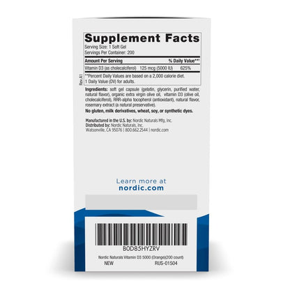 Nordic Naturals Vitamin D3 5000 IU,Non-GMO, Orange - 120 Mini Softgels | High-potency vitamin D3 for bone health, mood support & immune function. One mini softgel daily. Non-GMO. 120 servings