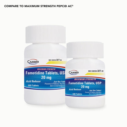 Camber Famotidine Tablets 20 mg Maximum Strength Acid Reducer 500ct Family Pack CAMBER PHARMACEUTICALS, INC buy supplements Au