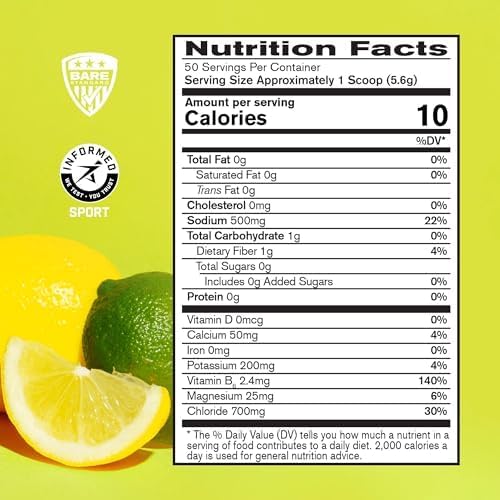 BARE PERFORMANCE NUTRITION BPN Electrolytes Hydration Drink Mix | Sugar Free Electrolyte Powder | 500mg Sodium per Serving | Naturally Sweetened | Lemon Lime, 50 Servings | Zero Sugar, 500mg Sodium per Serving, Naturally Sweetened