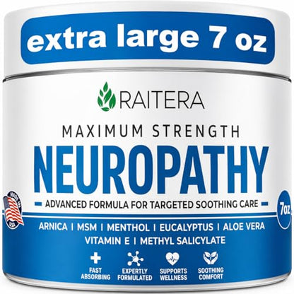 Raitera Neuropathy Cream – Extra Strength for Feet, Hands, Legs, Toes – Advanced Cooling Non-Greasy Fast Absorbing Formula - Natural Ingredients Frankincense, Arnica, Aloe Vera, Turmeric, MSM RaiteraBuy Supplements Australia