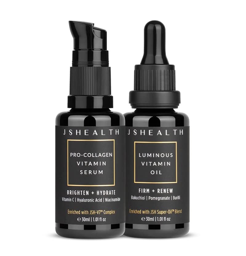 JSHealth Plump & Glow Skincare - Brightening Vitamin C Serum for Face & Hydrating Vitamin E Face Oil - Virtual Bundle