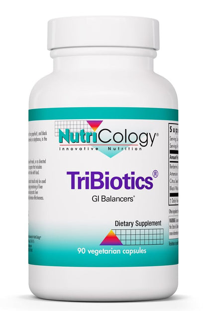 NutriCology TriBiotics dietary supplement bottle on a white background