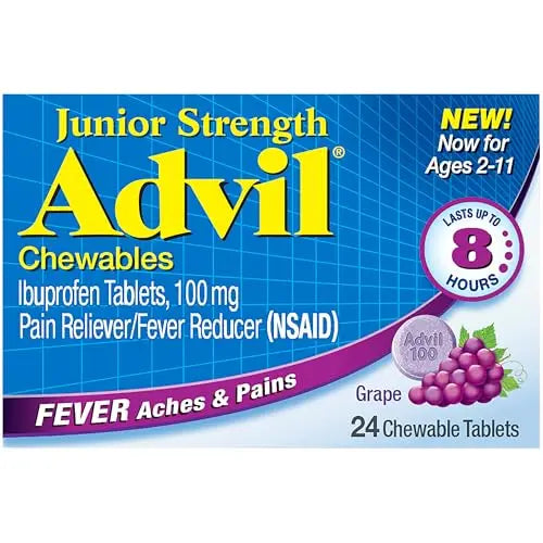 Advil Junior Strength Chewable Ibuprofen Pain Reliever and Fever Reducer, Children's Ibuprofen for Pain Relief, Grape - 24 Tablets (Pack of 3) AdvilBuy Supplements Australia
