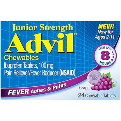 Advil Junior Strength Chewable Ibuprofen Pain Reliever and Fever Reducer, Children's Ibuprofen for Pain Relief, Grape - 24 Tablets (Pack of 3) AdvilBuy Supplements Australia