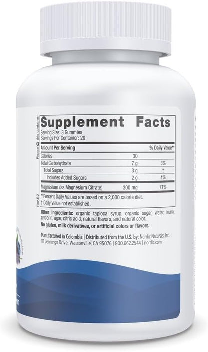 Nordic Naturals Magnesium Gummies, Vegan, Blueberry Lavender - 60 Count | Supports Relaxation, Mood & Heart Health - Non-GMO Magnesium Supplement for Adults - 20 Servings of Magnesium Glycinate