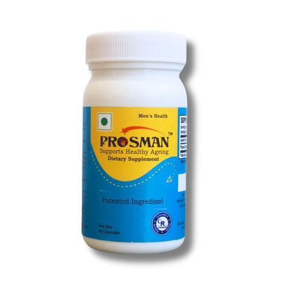 Supplement bottle labeled 'PROSMAN' on a white background