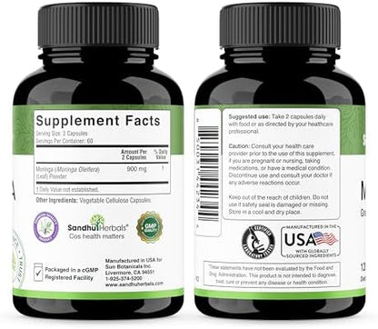SANDHUHERBALS Moringa & Zinc 50mg Capsules for Women & Men | Supports Immune, Gut & Skin Health