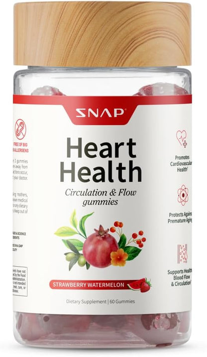 Snap Supplements Heart Health Gummies, CoQ10, Sugar-Free, 60 Vegan Gummies | Blood Circulation Supplements, Heart Health Supplements, Blood Flow Supplement, Gluten-Free, Non-GMO, Grapeseed, Blueberry