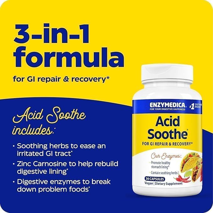 Enzymedica Acid Soothe Supplement for Women & Men - 90 Capsules