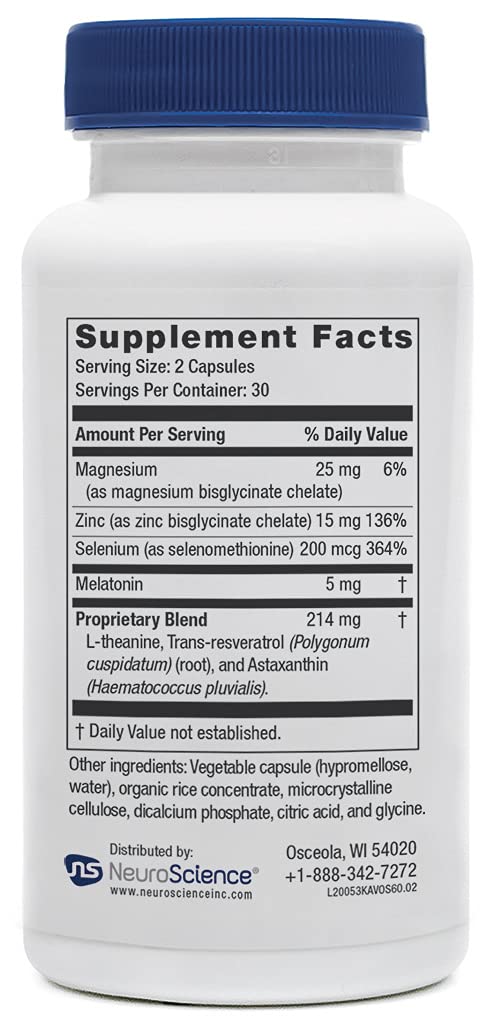 Neuroscience Kavinace OS - Sleep Aid Formula with Melatonin 5mg + L-Theanine - Nighttime Cellular Health Blend for Sleep Efficiency and Immune Support (60 Capsules) NeuroScience buy supplements Au