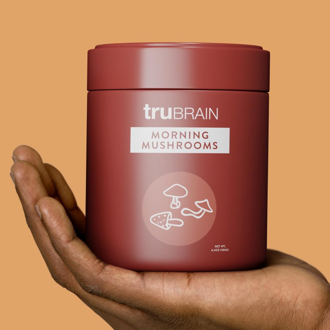 TruBrain Morning Mushrooms: Coffee Alternative with Superfoods & Adaptogens | USA-Grown Lion’s Mane, Chaga, Cordyceps, & Reishi Mushrooms | Natural Energy, Focus, and Immune Support