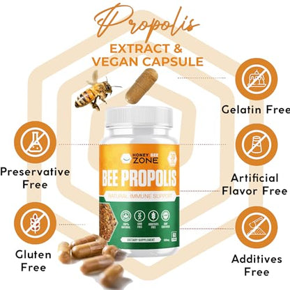 HONEYBEEZONE-Bee Propolis Capsules – 100% Natural Energy and Immune Support Supplement | Non-GMO, Gluten-Free, 60 Easy-to-Swallow Veggie Capsules HONEYBEEZONE buy supplements Au