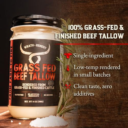 Wrath & Remedy Bundle of Grass Fed Beef Tallow (14 OZ) & Unscented Whipped Tallow Honey Balm (4 OZ)
