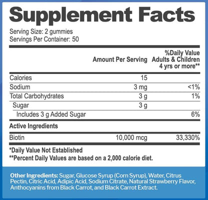 Biotin 10,000mcg Gummies for Hair Growth, Skin & Nails (100 Count) | 2x Maximum Strength Biotin Vitamins for Women & Men - Gluten-Free, Vegan, Great Tasting Strawberry Flavor