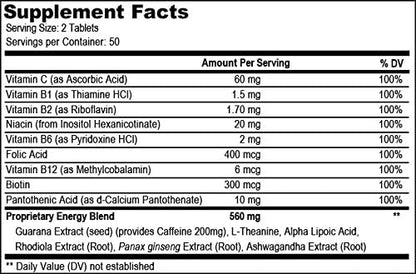 Energy | Complimentary Formula w/Botanically Sourced Caffeine | Complete B-Complex & Energy Supportive Herbs