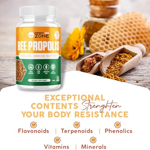 HONEYBEEZONE-Bee Propolis Capsules – 100% Natural Energy and Immune Support Supplement | Non-GMO, Gluten-Free, 60 Easy-to-Swallow Veggie Capsules HONEYBEEZONE buy supplements Au