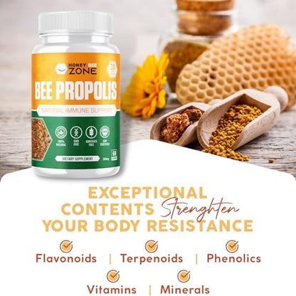 HONEYBEEZONE-Bee Propolis Capsules – 100% Natural Energy and Immune Support Supplement | Non-GMO, Gluten-Free, 60 Easy-to-Swallow Veggie Capsules HONEYBEEZONE buy supplements Au
