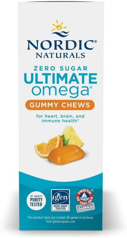 Nordic Naturals Omega 3 Gummies - Ultimate Omega - 54 Count - Tropical | Tropical Fruit gummies. Zero sugar. High-potency omega-3 (Ultimate Omega formula). Heart & brain support. Non-GMO. 54 count.