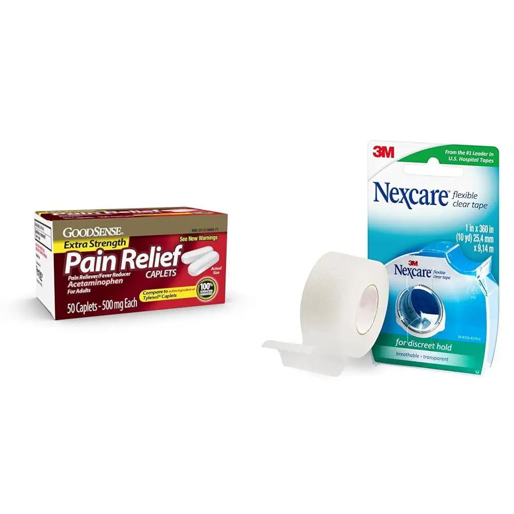 GoodSense Extra Strength 500mg Acetaminophen Caplets 50 Count & Nexcare Flexible Clear 1 Inch x 10 Yard Waterproof Transparent Tape 1 Roll GoodSenseBuy Supplements Australia